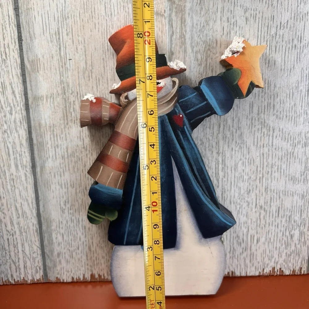 Vintage 90's Rustic Happy Wood Snowman Decoration Christmas‎ Shelf Decor 8